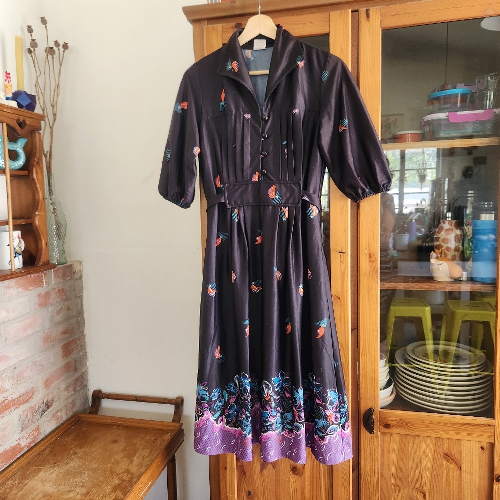 Vintage Puff Sleeve Navy Dress